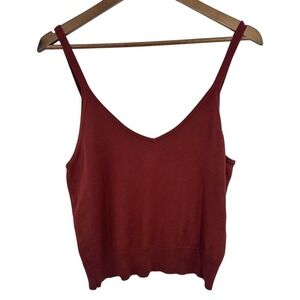 Sleeveless Sweater Tank Top V-Neck Knit Casual Top Rust Orange Color Fall Edit